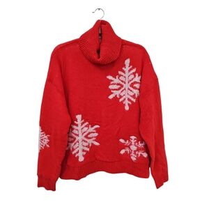 NWOT Staccato Red Cowl Neck Sweater with White Snowflake Motif